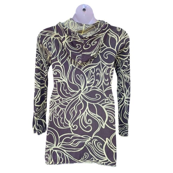 Athleta Hoodie Sweater Full Zip Sz S Tunic Brown Yellow Floral Pattern Pockets - Picture 3 of 5
